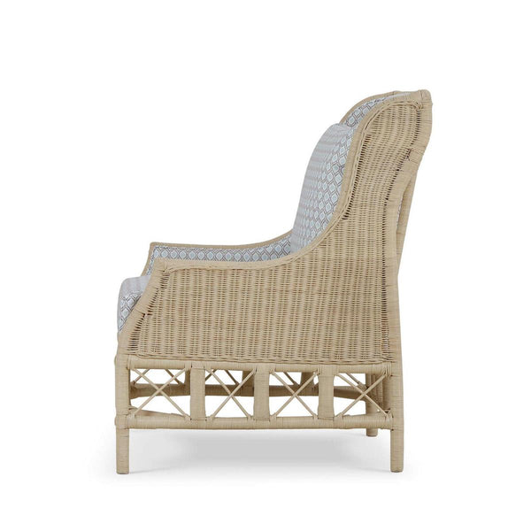 Hampton Rattan Wing Chair in Natural Rattan w/ Spivey Rost Fabric