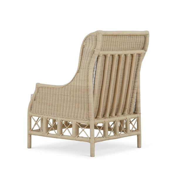 Hampton Rattan Wing Chair in Natural Rattan w/ Spivey Rost Fabric
