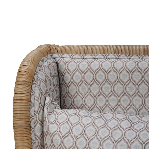 Bramble Hampton Rattan Wing Chair In Natural Rattan W/ Spivey Rost Fabric-Bramble-Blue Hand Home
