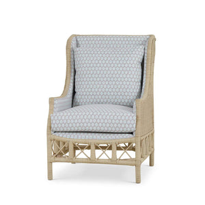 Hampton Rattan Wing Chair in Natural Rattan w/ Spivey Rost Fabric