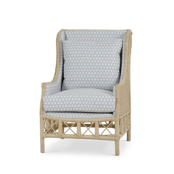 Hampton Rattan Wing Chair in Natural Rattan w/ Spivey Rost Fabric