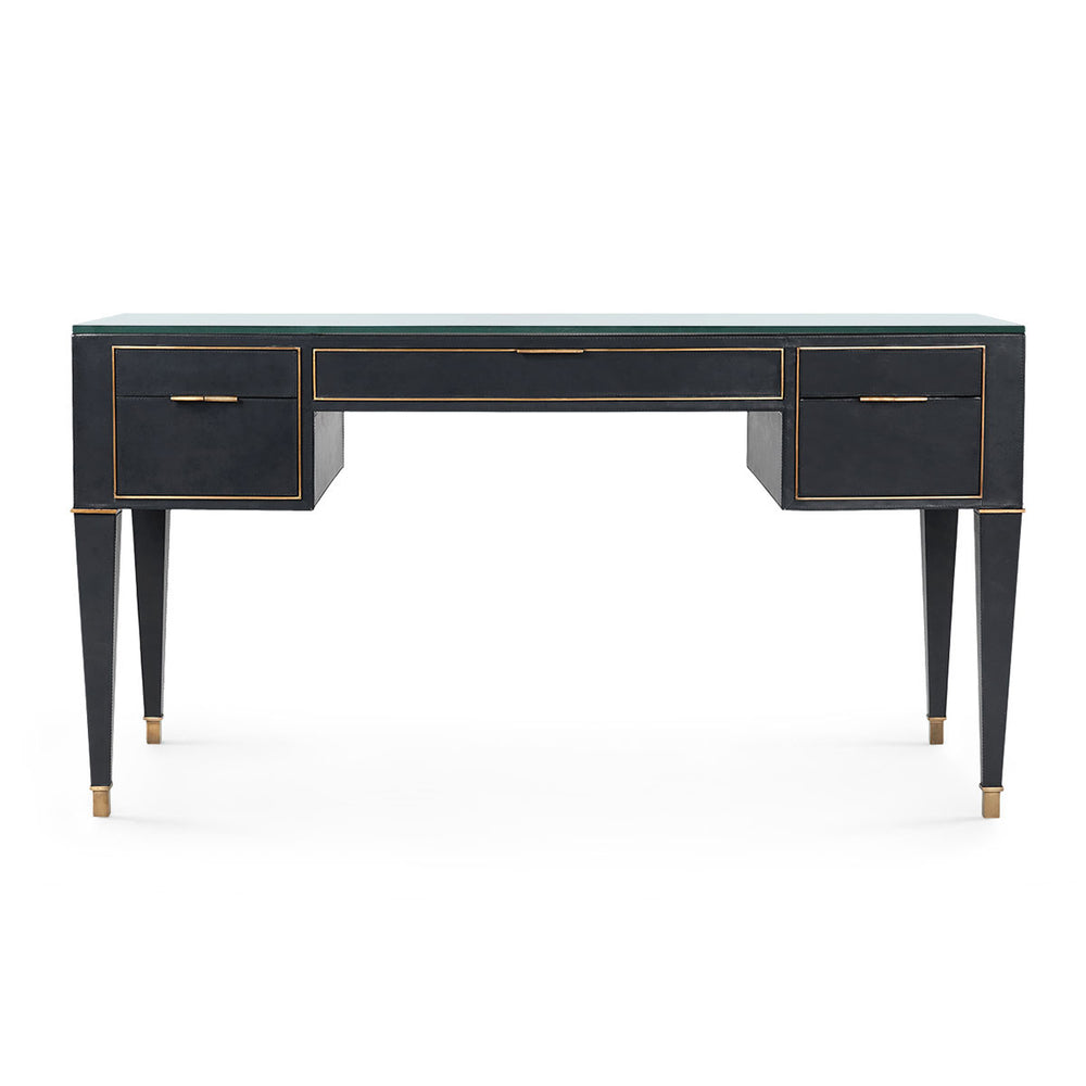 Hunter Desk with Glass Top, Black-Blue Hand Home
