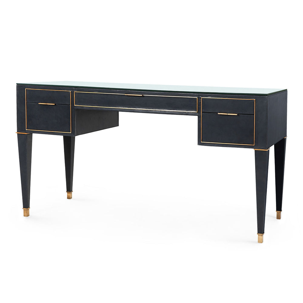 Hunter Desk with Glass Top, Black-Blue Hand Home