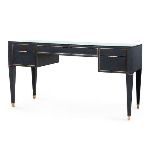 Hunter Desk with Glass Top, Navy Blue