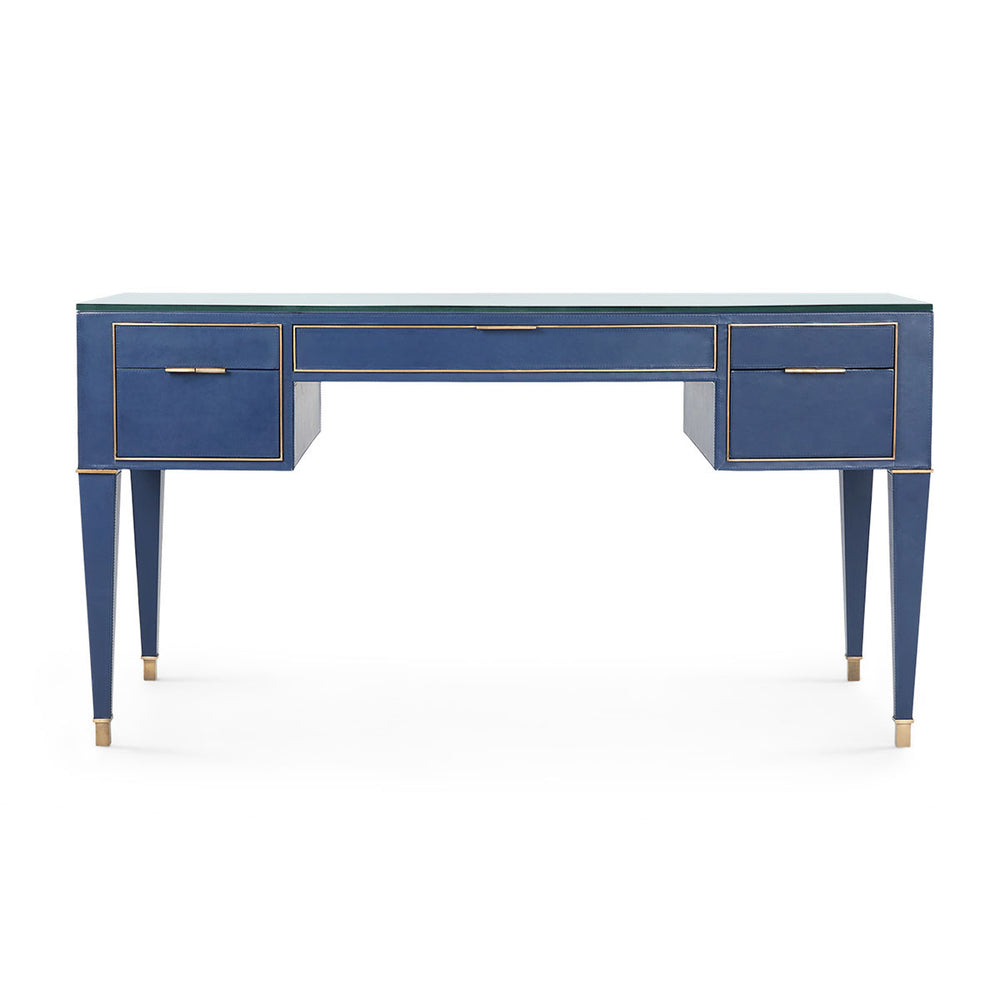 Hunter Desk with Glass Top, Navy Blue-Blue Hand Home