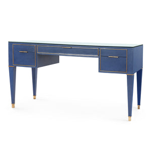 Hunter Desk with Glass Top, Navy Blue