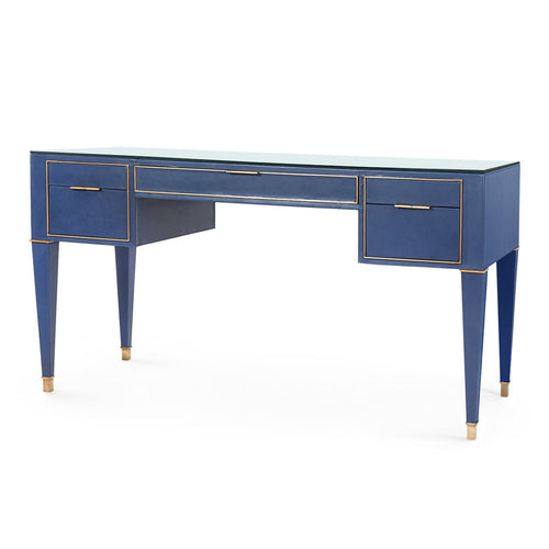 Hunter Desk with Glass Top, Navy Blue