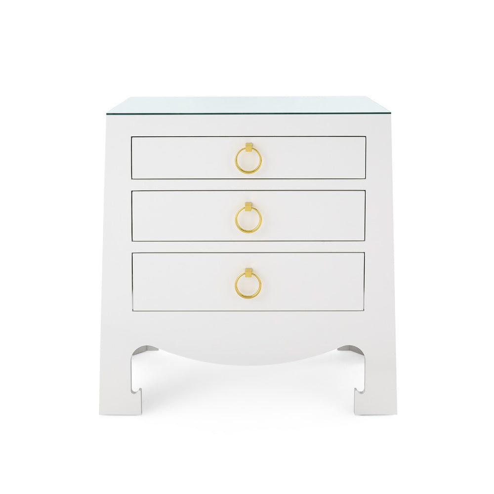 Jacqui 3-Drawer Side Table with Glass Top, Chiffon White-Blue Hand Home