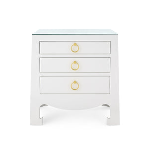 Jacqui 3-Drawer Side Table with Glass Top, Chiffon White