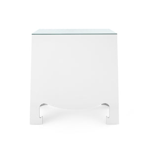Jacqui 3-Drawer Side Table with Glass Top, Chiffon White