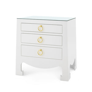 Jacqui 3-Drawer Side Table with Glass Top, Chiffon White
