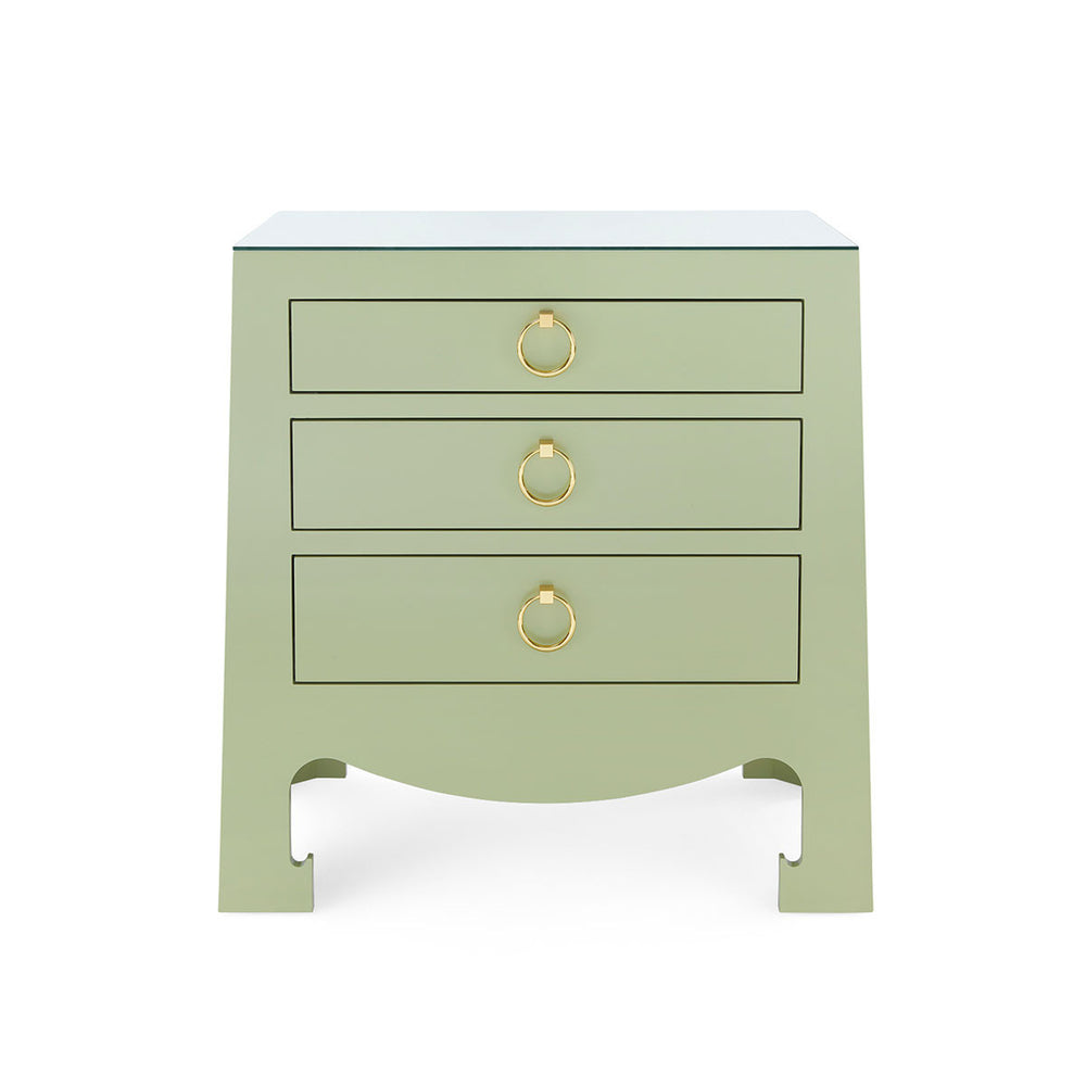 Jacqui 3-Drawer Side Table with Glass Top, Heritage Spring Green-Blue Hand Home