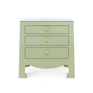 Jacqui 3-Drawer Side Table with Glass Top, Heritage Spring Green