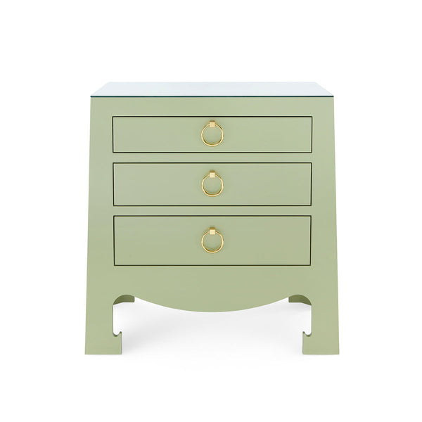 Jacqui 3-Drawer Side Table with Glass Top, Heritage Spring Green