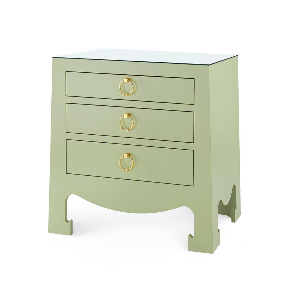 Jacqui 3-Drawer Side Table with Glass Top, Heritage Spring Green-Blue Hand Home