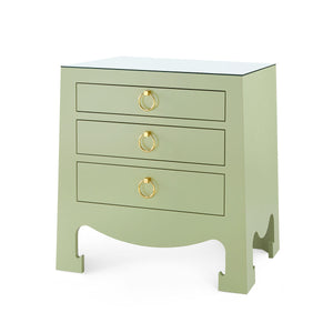 Jacqui 3-Drawer Side Table with Glass Top, Heritage Spring Green