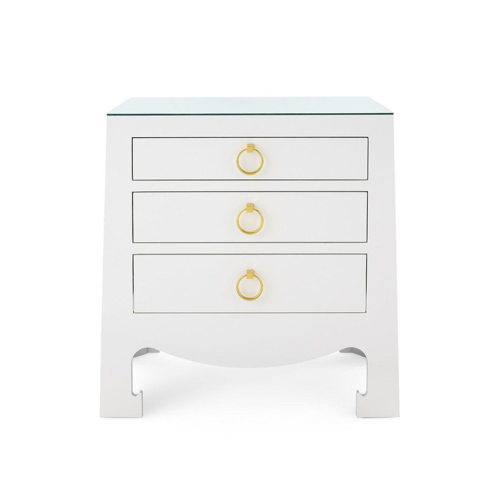 Jacqui 3-Drawer Side Table with Glass Top, Chiffon White-Blue Hand Home