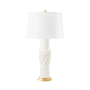 Jasmine Lamp with Shade 17-inch White Linen, with Gold, Blanc de Chine