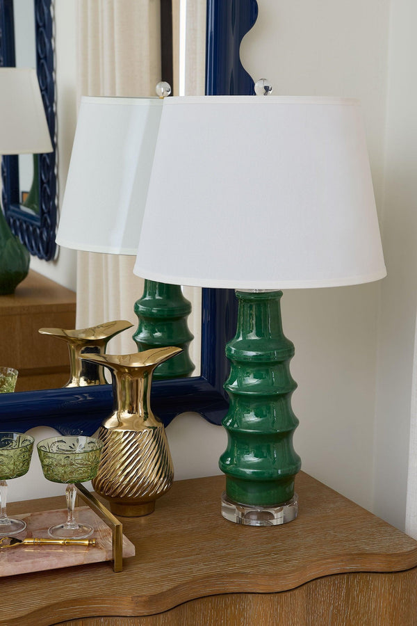 Jesse Lamp with Shade 16-inch White Linen, with Gold-Blue Hand Home