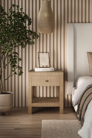 Kagu 1 Drawer Nightstand w/ Rattan-Blue Hand Home