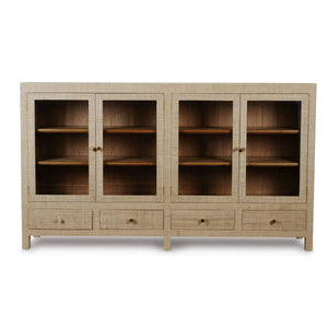 Kagu 4 Door Low Cabinet W/ Raffia-Blue Hand Home