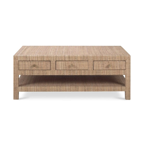 Kagu 6 Drawer Coffee Table w/ Rattan-Blue Hand Home