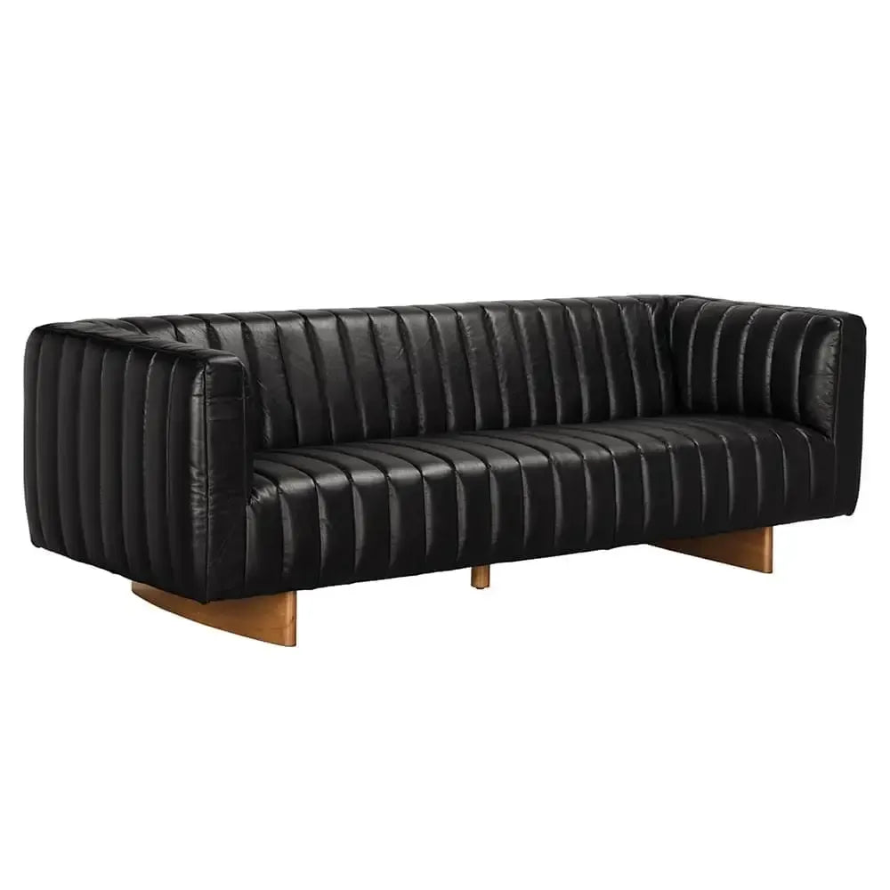 Khann Sofa, Ebony Black Leather-Noir Furniture-Blue Hand Home