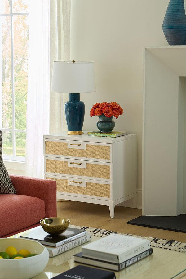 Kylie Lamp with Shade 17-inch White Linen, with Gold-Blue Hand Home