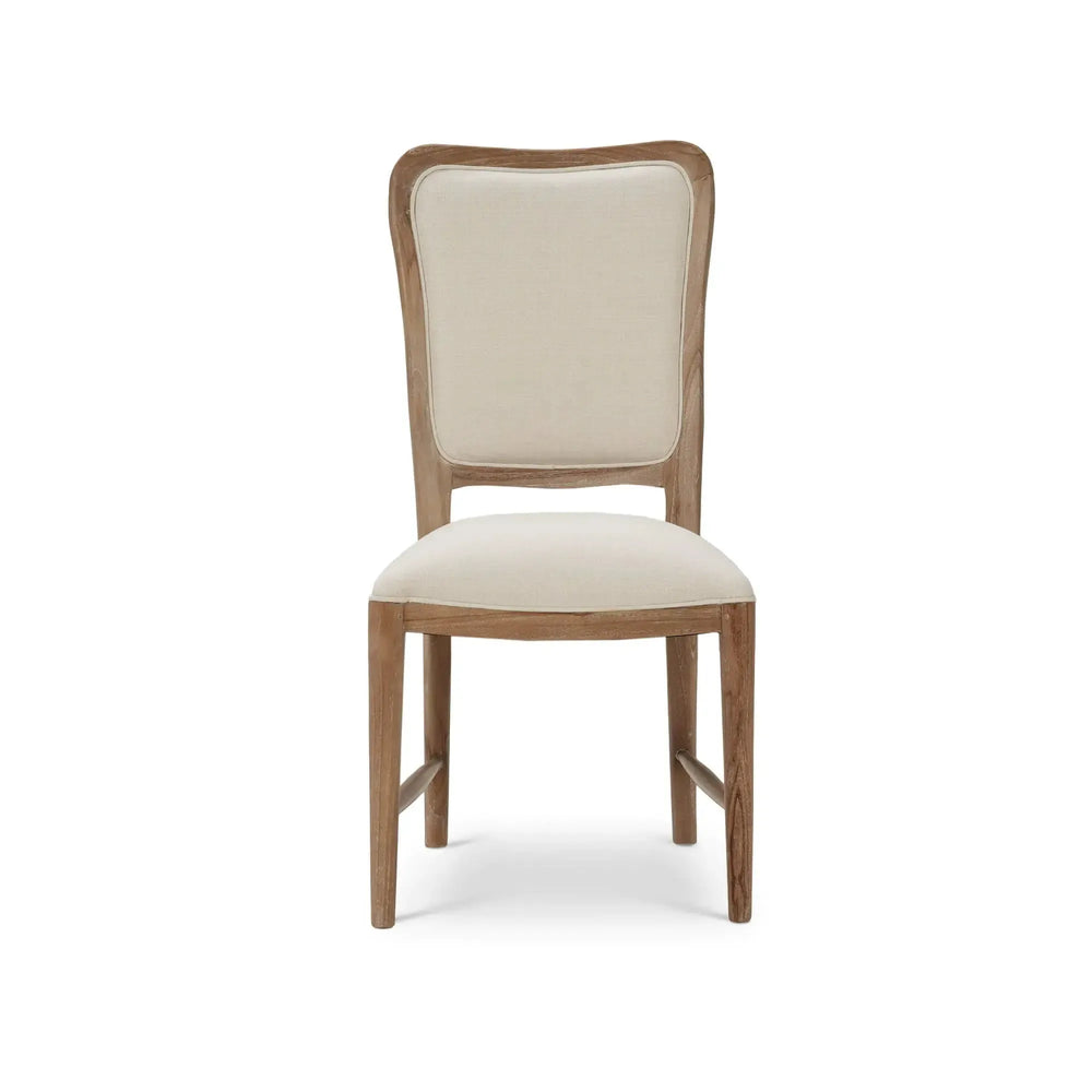 Bramble Laurna Teak Dining Chair In Teak White Wash W/ Natural Performance Fabric-Bramble-Blue Hand Home