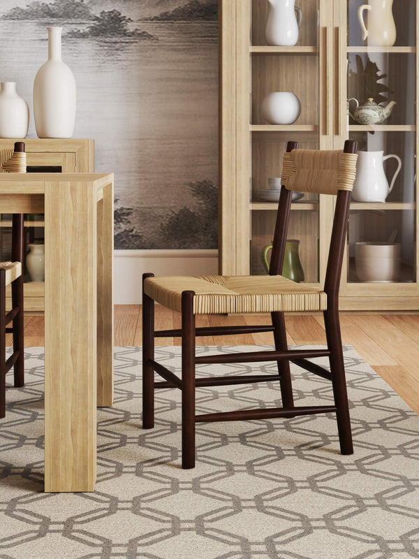 Bramble Lenox Dining Chair w/ Rush Seat in Matt Teak Brown-Bramble-Blue Hand Home