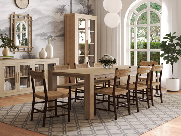 Bramble Lenox Dining Chair w/ Rush Seat in Matt Teak Brown-Bramble-Blue Hand Home