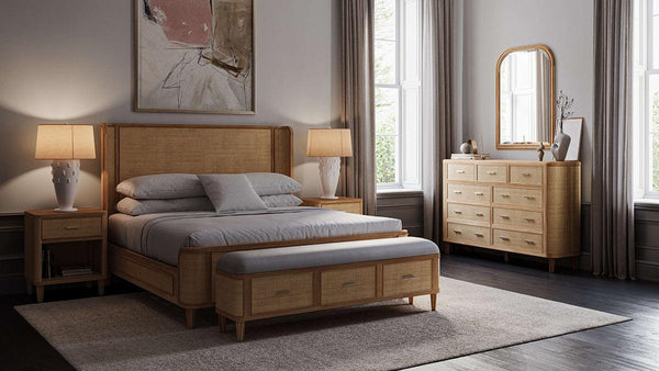 Lexington Bed w/ Rattan King-Blue Hand Home