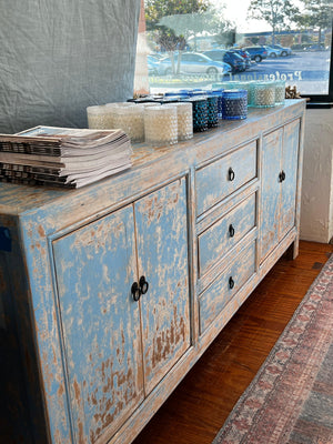 Lily Blue Washed Four Door Drawer Cabinet-Blue Hand Home