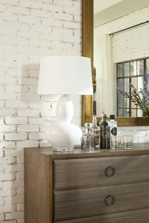Lisbon Lamp with Shade 17-inch White Linen, with Nickel, Alpine Gleam