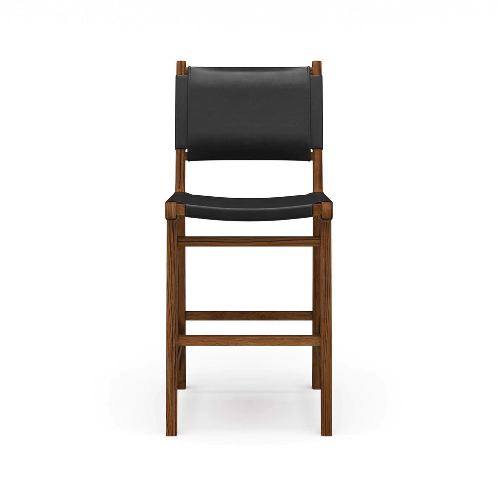 Logan Counter Stool w/ Leather - Teak-Blue Hand Home