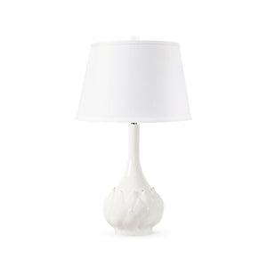Lotus Lamp with Shade 16-inch White Linen, with Nickel-Blue Hand Home