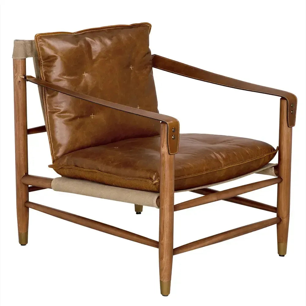 Luther Chair, Cuba Brown Leather W/Canvas-Blue Hand Home