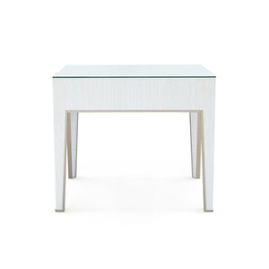 Madeline 1-Drawer Side Table with Glass Top, Platinum Shimmer
