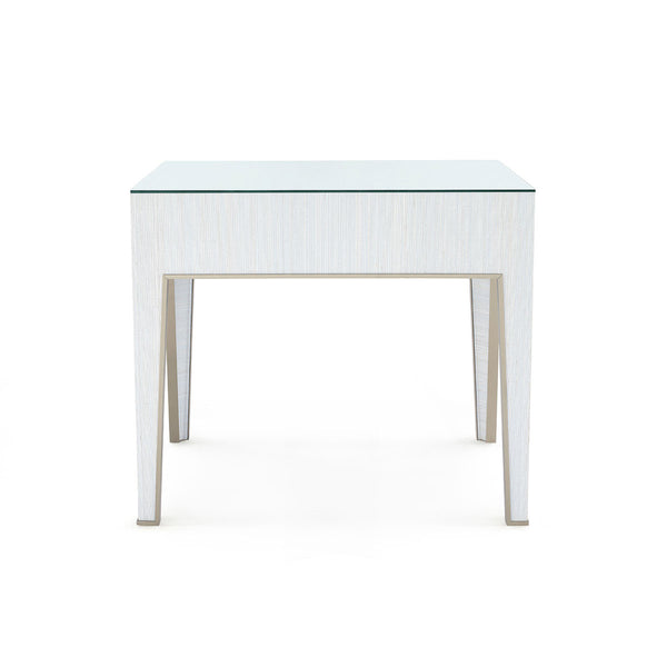 Madeline 1-Drawer Side Table with Glass Top, Platinum Shimmer