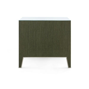 Madeline 3-Drawer Side Table with Glass Top, Deep Olive