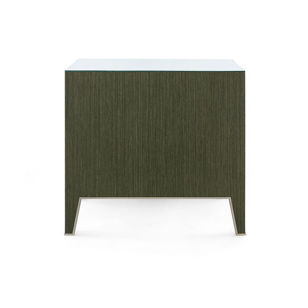 Madeline 3-Drawer Side Table with Glass Top, Deep Olive