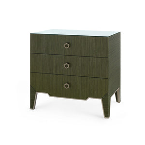 Madeline 3-Drawer Side Table with Glass Top, Deep Olive