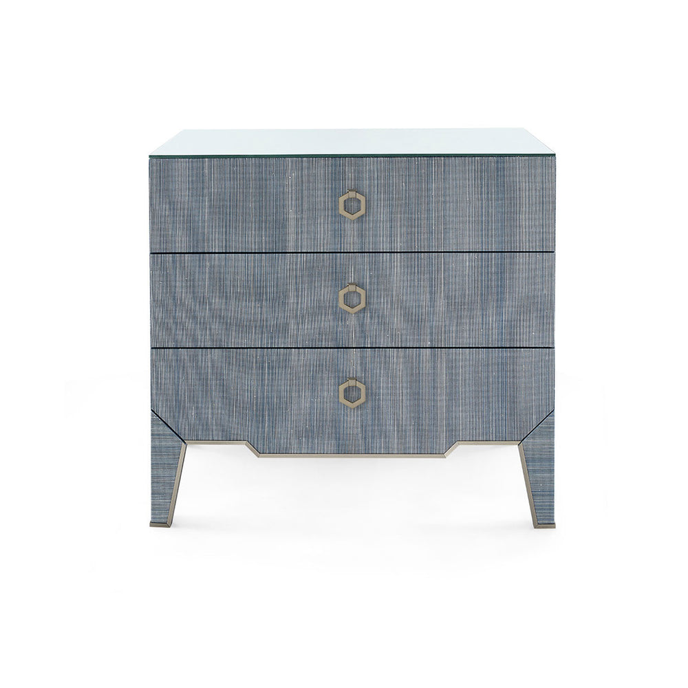 Madeline 3-Drawer Side Table with Glass Top, Colonial Blue-Blue Hand Home