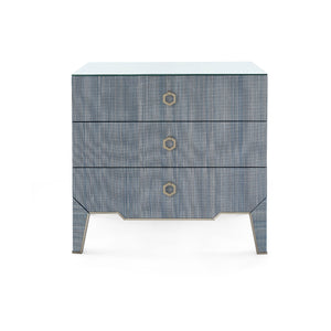 Madeline 3-Drawer Side Table with Glass Top, Colonial Blue