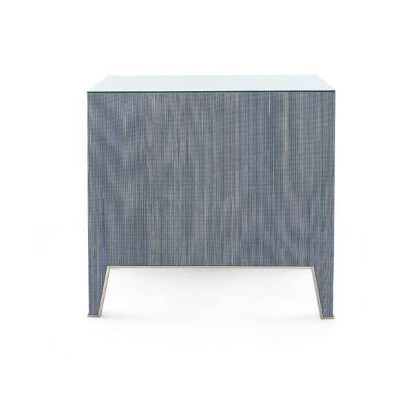 Madeline 3-Drawer Side Table with Glass Top, Colonial Blue
