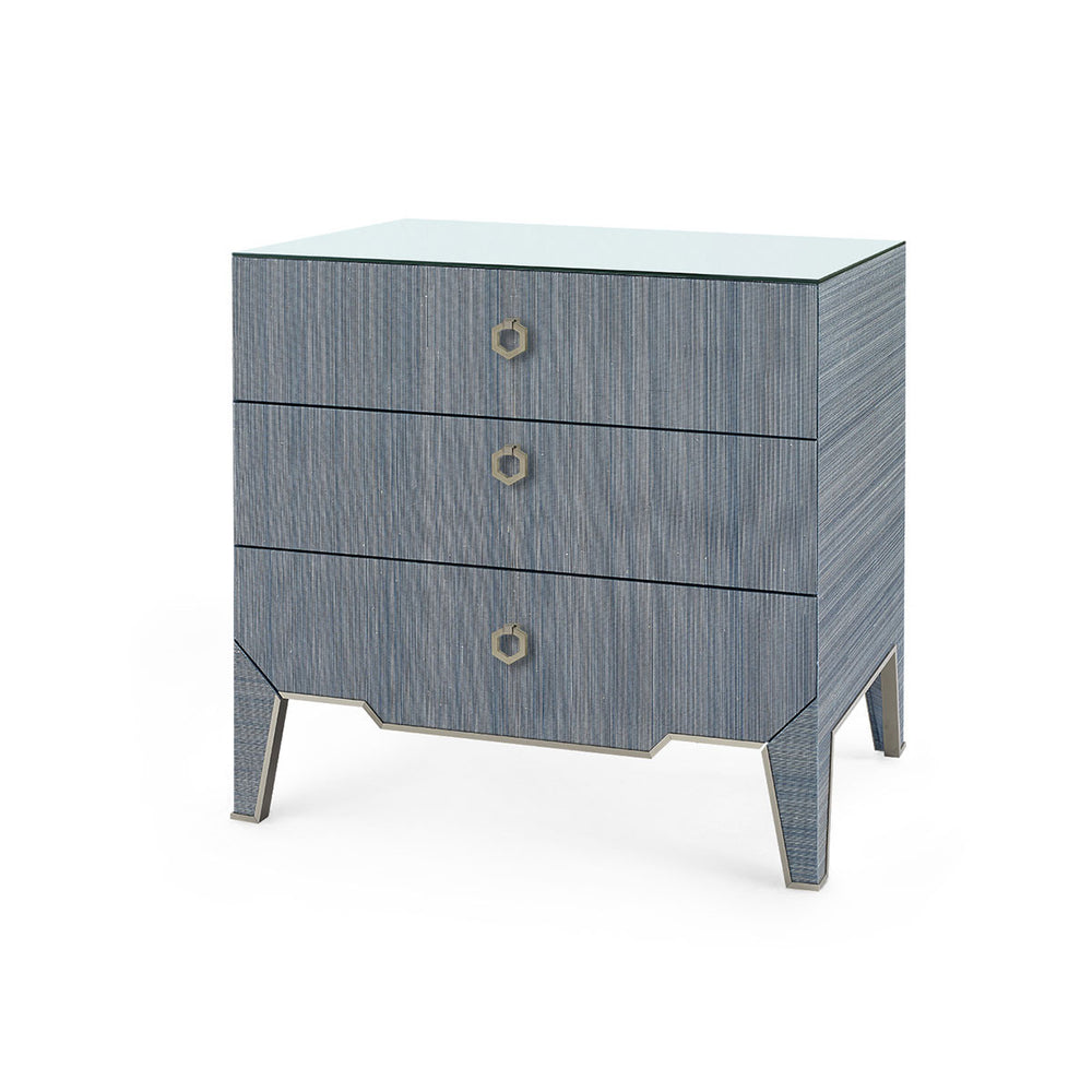 Madeline 3-Drawer Side Table with Glass Top, Colonial Blue-Blue Hand Home