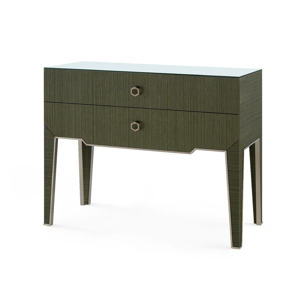 Madeline Console with Glass Top, Deep Olive-Blue Hand Home