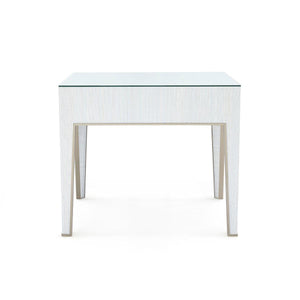 Madeline 1-Drawer Side Table with Glass Top, Platinum Shimmer-Blue Hand Home