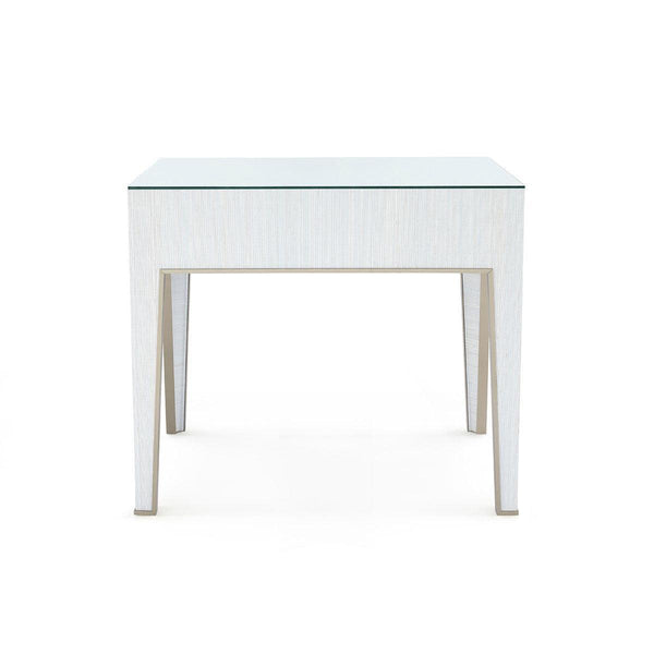 Madeline 1-Drawer Side Table with Glass Top, Platinum Shimmer-Blue Hand Home