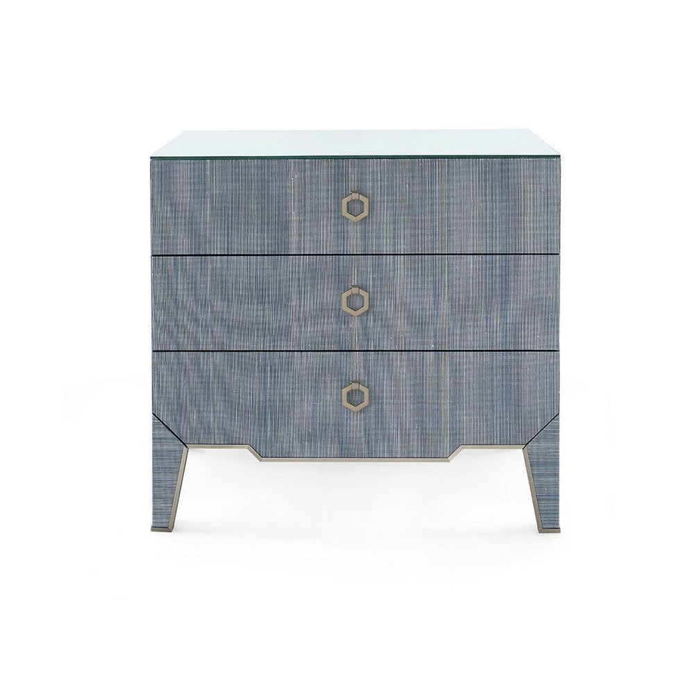 Madeline 3-Drawer Side Table with Glass Top, Colonial Blue-Blue Hand Home